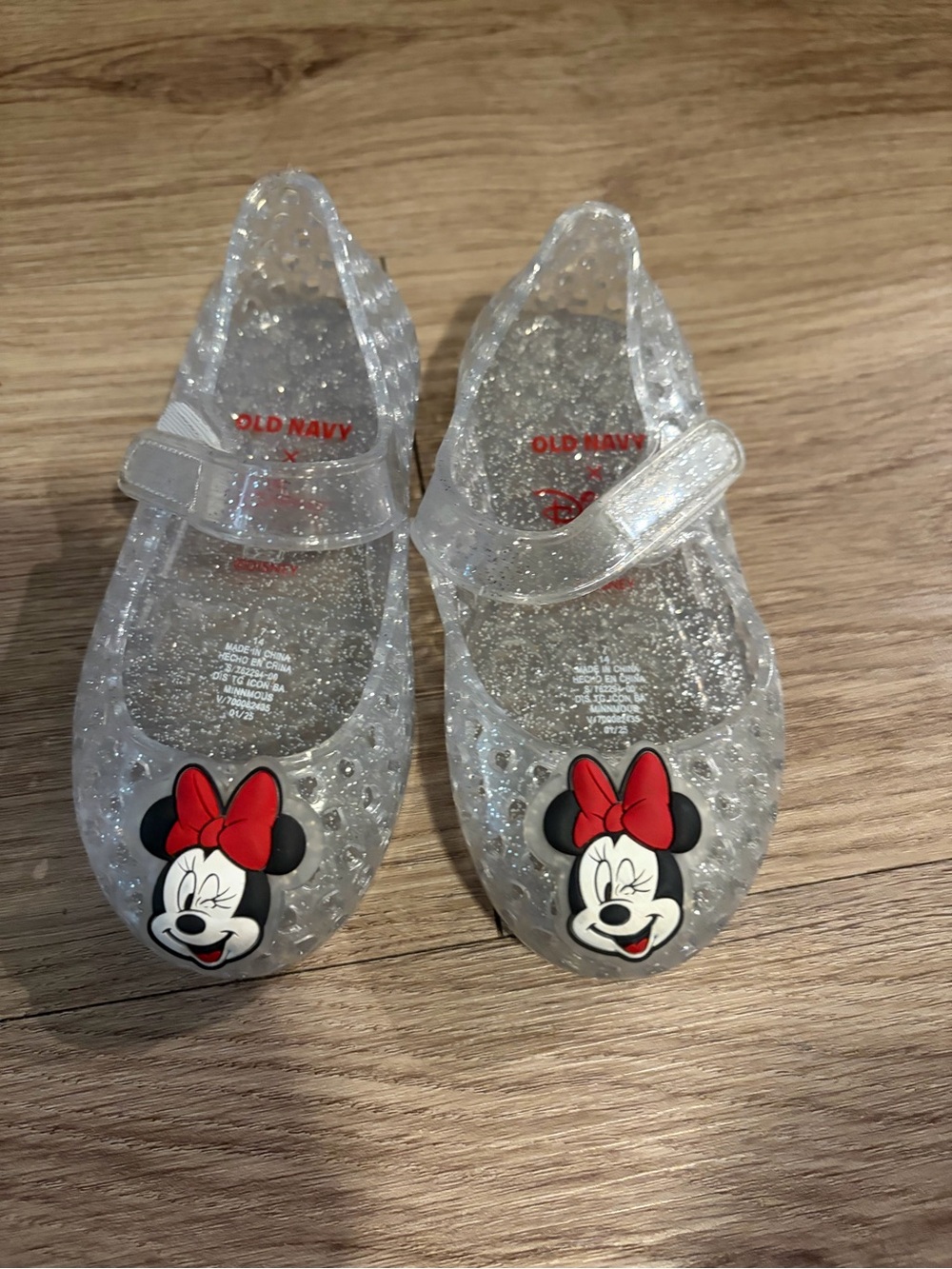 Old Navy Clear Glitter Minnie Jelly Sandals with Red Bows